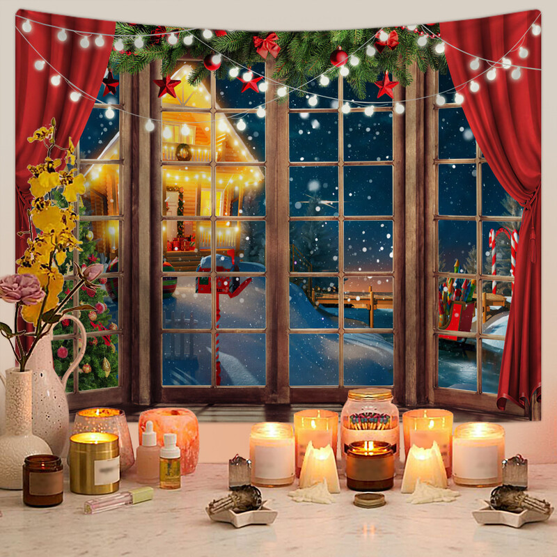 Skandinaviškas Kalėdų gobelenas Kalėdų eglutės sniego scena Nuotraukų fonas Pakabinamas audinys Kalėdų renginio vakarėlio dekoravimas Fono sieninis audeklas