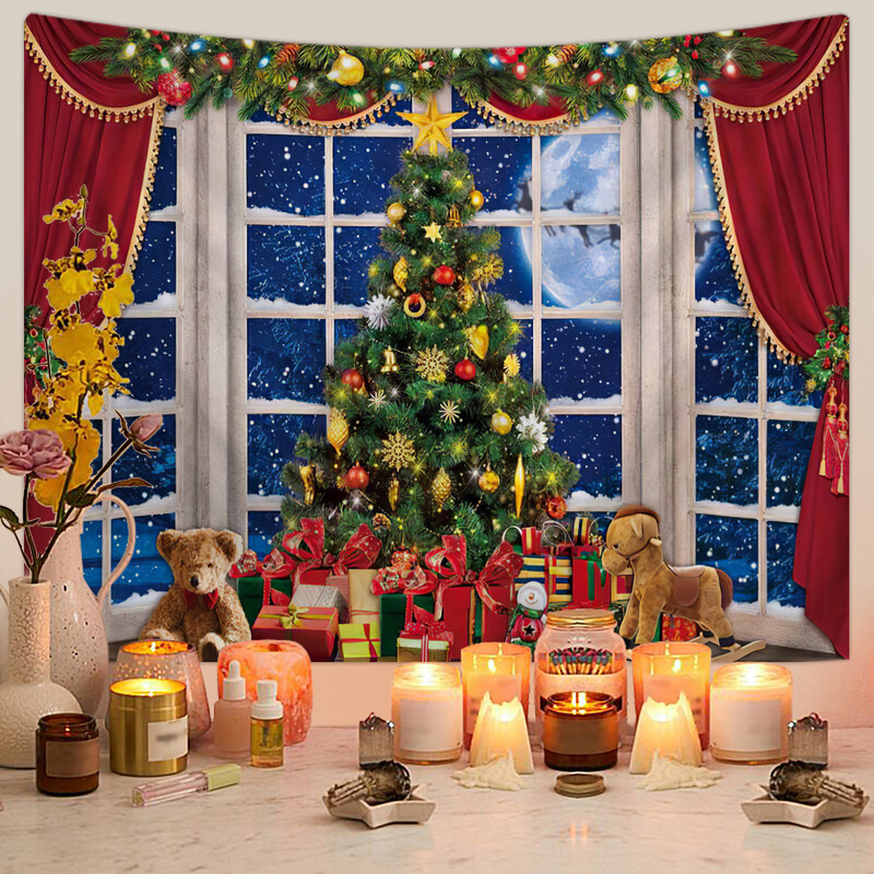 Skandinaviškas Kalėdų gobelenas Kalėdų eglutės sniego scena Nuotraukų fonas Pakabinamas audinys Kalėdų renginio vakarėlio dekoravimas Fono sieninis audeklas