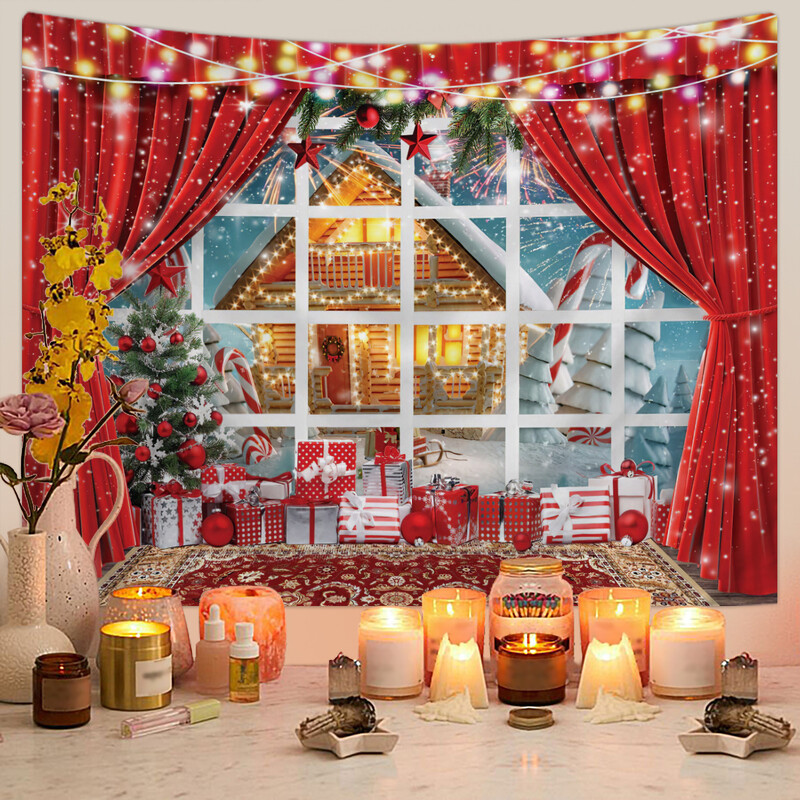 Skandinaviškas Kalėdų gobelenas Kalėdų eglutės sniego scena Nuotraukų fonas Pakabinamas audinys Kalėdų renginio vakarėlio dekoravimas Fono sieninis audeklas