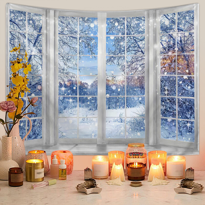 Skandinaviškas Kalėdų gobelenas Kalėdų eglutės sniego scena Nuotraukų fonas Pakabinamas audinys Kalėdų renginio vakarėlio dekoravimas Fono sieninis audeklas