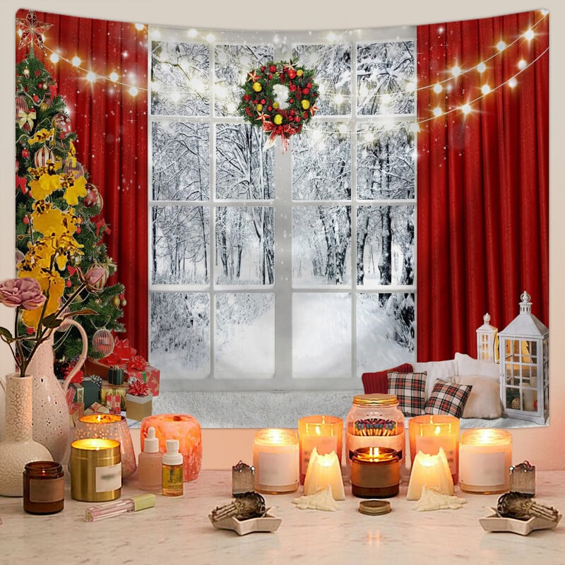 Skandinaviškas Kalėdų gobelenas Kalėdų eglutės sniego scena Nuotraukų fonas Pakabinamas audinys Kalėdų renginio vakarėlio dekoravimas Fono sieninis audeklas