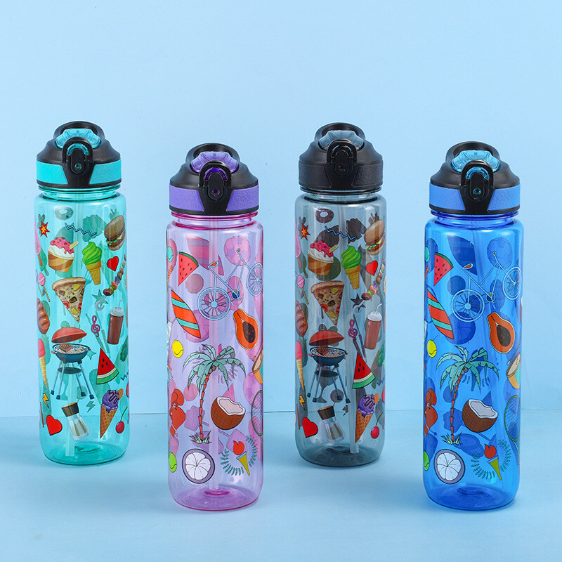 1000 ml lielas ietilpības caurspīdīgas plastmasas krūzes telpa ūdens krūze ērta āra sporta pudele ar graduētiem salmiņiem