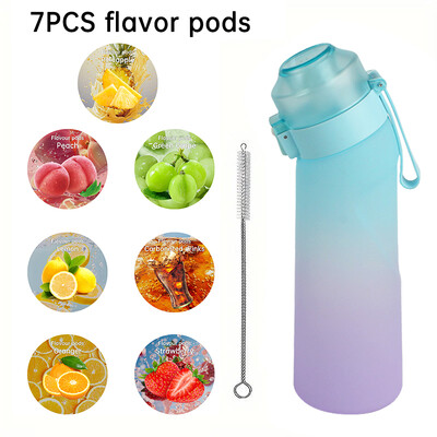 LUSQI 650 ml ūdens pudele matēta gradienta augsta izskata vispārēja pretkrišanas novēršana ar 7 garšas gredzeniem un 1 salmu otu lietošanai ārā