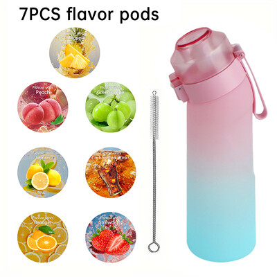 LUSQI 650 ml ūdens pudele matēta gradienta augsta izskata vispārēja pretkrišanas novēršana ar 7 garšas gredzeniem un 1 salmu otu lietošanai ārā