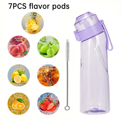 LUSQI 650 ml ūdens pudele matēta gradienta augsta izskata vispārēja pretkrišanas novēršana ar 7 garšas gredzeniem un 1 salmu otu lietošanai ārā