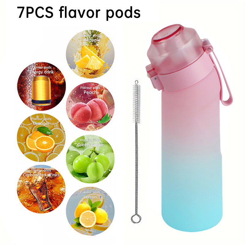 LUSQI 650 ml ūdens pudele matēta gradienta augsta izskata vispārēja pretkrišanas novēršana ar 7 garšas gredzeniem un 1 salmu otu lietošanai ārā