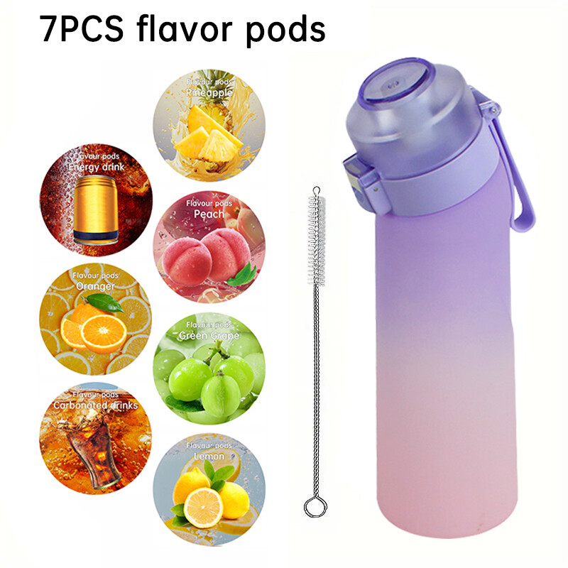 LUSQI 650 ml ūdens pudele matēta gradienta augsta izskata vispārēja pretkrišanas novēršana ar 7 garšas gredzeniem un 1 salmu otu lietošanai ārā