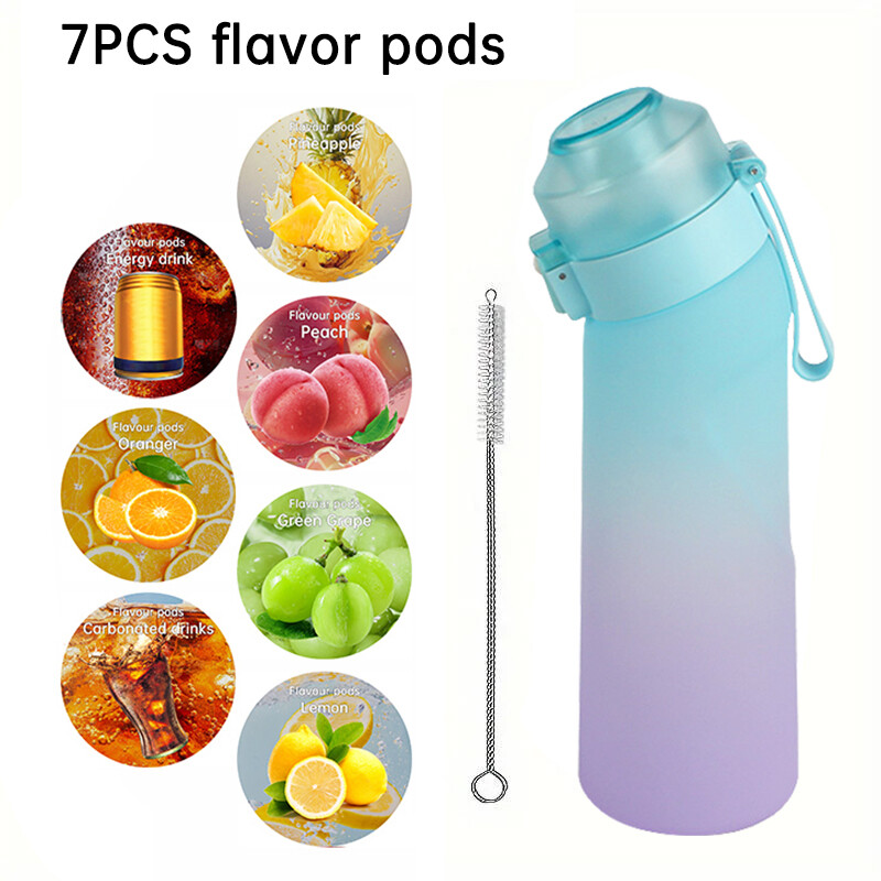 LUSQI 650 ml ūdens pudele matēta gradienta augsta izskata vispārēja pretkrišanas novēršana ar 7 garšas gredzeniem un 1 salmu otu lietošanai ārā