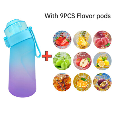 LUSQI 500 ml gaisa aromatizēta ūdens pudele ar 9 garšas gredzeniem sporta modes salmiņš āra sporta aktivitātēm