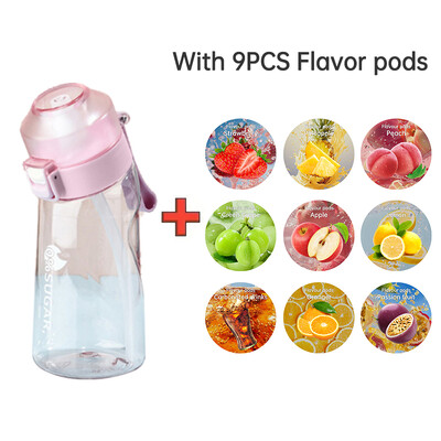 LUSQI 500 ml gaisa aromatizēta ūdens pudele ar 9 garšas gredzeniem sporta modes salmiņš āra sporta aktivitātēm