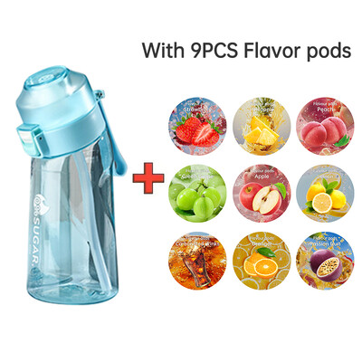 LUSQI 500 ml gaisa aromatizēta ūdens pudele ar 9 garšas gredzeniem sporta modes salmiņš āra sporta aktivitātēm