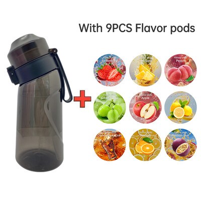 LUSQI 500 ml gaisa aromatizēta ūdens pudele ar 9 garšas gredzeniem sporta modes salmiņš āra sporta aktivitātēm