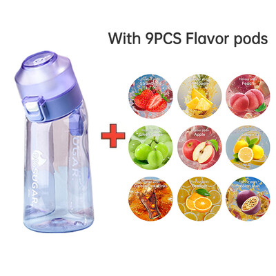 LUSQI 500 ml gaisa aromatizēta ūdens pudele ar 9 garšas gredzeniem sporta modes salmiņš āra sporta aktivitātēm