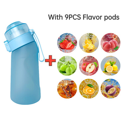 LUSQI 500 ml gaisa aromatizēta ūdens pudele ar 9 garšas gredzeniem sporta modes salmiņš āra sporta aktivitātēm