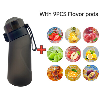 LUSQI 500 ml gaisa aromatizēta ūdens pudele ar 9 garšas gredzeniem sporta modes salmiņš āra sporta aktivitātēm