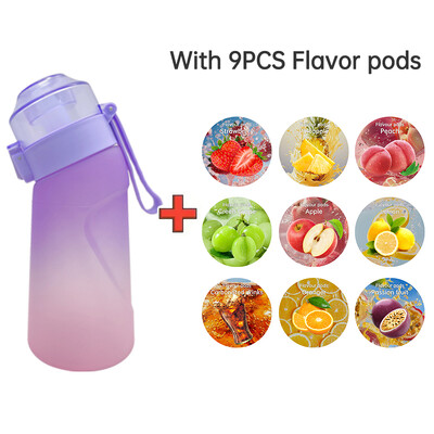 LUSQI 500 ml gaisa aromatizēta ūdens pudele ar 9 garšas gredzeniem sporta modes salmiņš āra sporta aktivitātēm