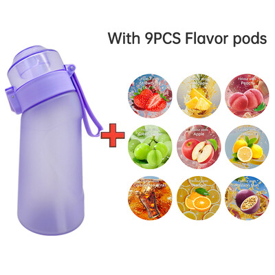 LUSQI 500 ml gaisa aromatizēta ūdens pudele ar 9 garšas gredzeniem sporta modes salmiņš āra sporta aktivitātēm