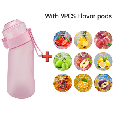 LUSQI 500 ml gaisa aromatizēta ūdens pudele ar 9 garšas gredzeniem sporta modes salmiņš āra sporta aktivitātēm