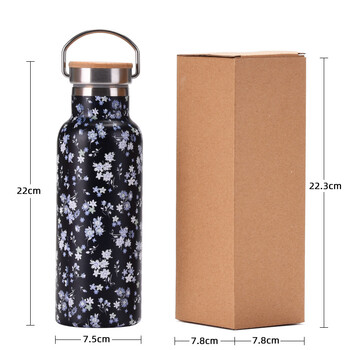 500ML Sports THERMOS CUP με λαβή, καπάκι από μπαμπού, τυπωμένα ποτά, φιάλες κενού από ανοξείδωτο χάλυβα, μπουκάλι νερού για κάμπινγκ και γυμναστήριο