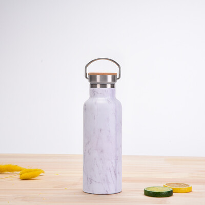 Sportska TERMO ŠALICA od 500 ML s ručkom, poklopcem od bambusa, posuđem s printom, vakuumskim bocama od nehrđajućeg čelika, bocom za vodu za kampiranje i teretanu