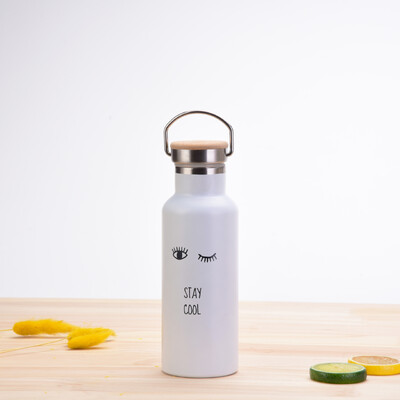 Sportska TERMO ŠALICA od 500 ML s ručkom, poklopcem od bambusa, posuđem s printom, vakuumskim bocama od nehrđajućeg čelika, bocom za vodu za kampiranje i teretanu