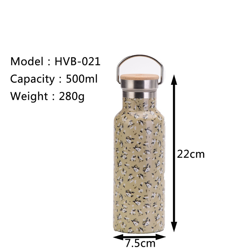 Sportska TERMO ŠALICA od 500 ML s ručkom, poklopcem od bambusa, posuđem s printom, vakuumskim bocama od nehrđajućeg čelika, bocom za vodu za kampiranje i teretanu