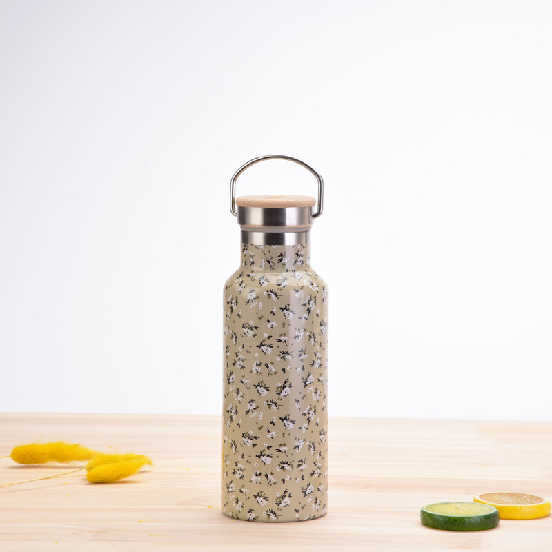 Sportska TERMO ŠALICA od 500 ML s ručkom, poklopcem od bambusa, posuđem s printom, vakuumskim bocama od nehrđajućeg čelika, bocom za vodu za kampiranje i teretanu