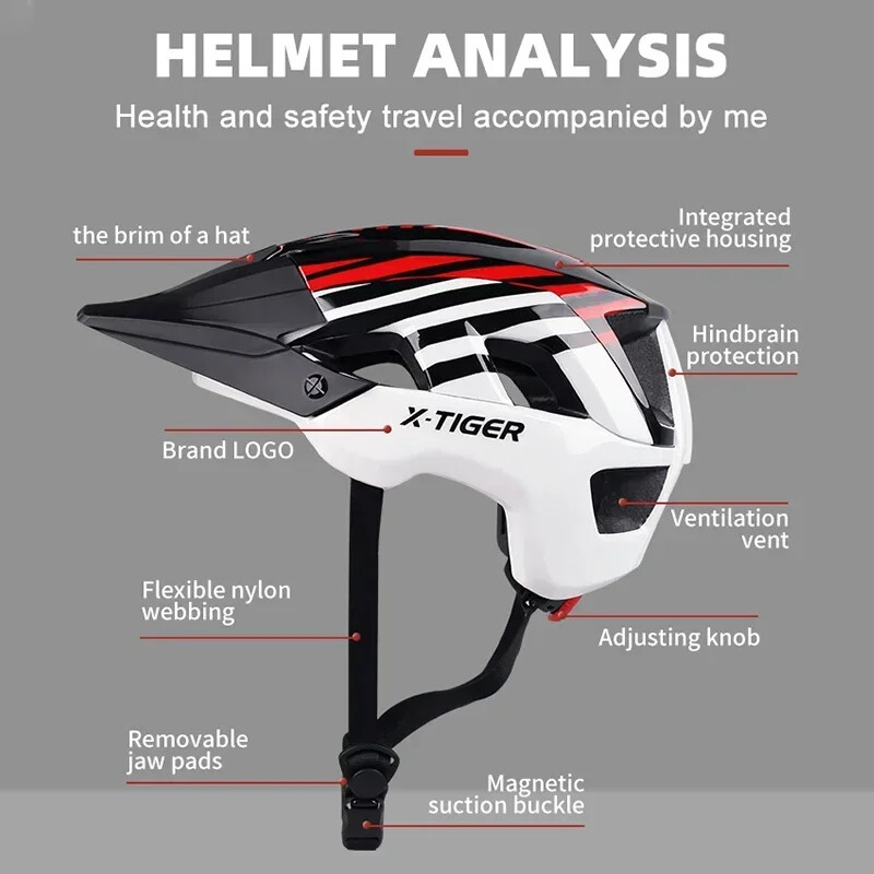 X-TIGER velosipēda ķivere ar noņemamu magnētisko malu, viegla kalnu riteņbraukšanas ķivere MTB velosipēdistu ķivere riteņbraukšanas drošības vāciņš