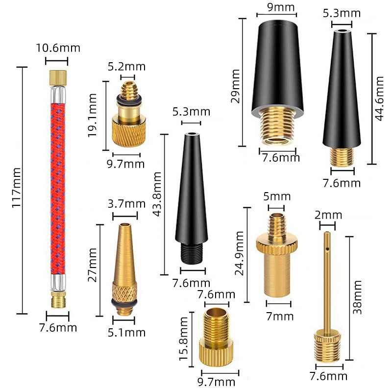 21/30 gab Velosipēdu riepas Piepūšamās caurules adatu gaisa šļūtenes adapteru komplekti Velosipēdu remonta instrumenti Savienotājs Sūknis Basketbola vārsts