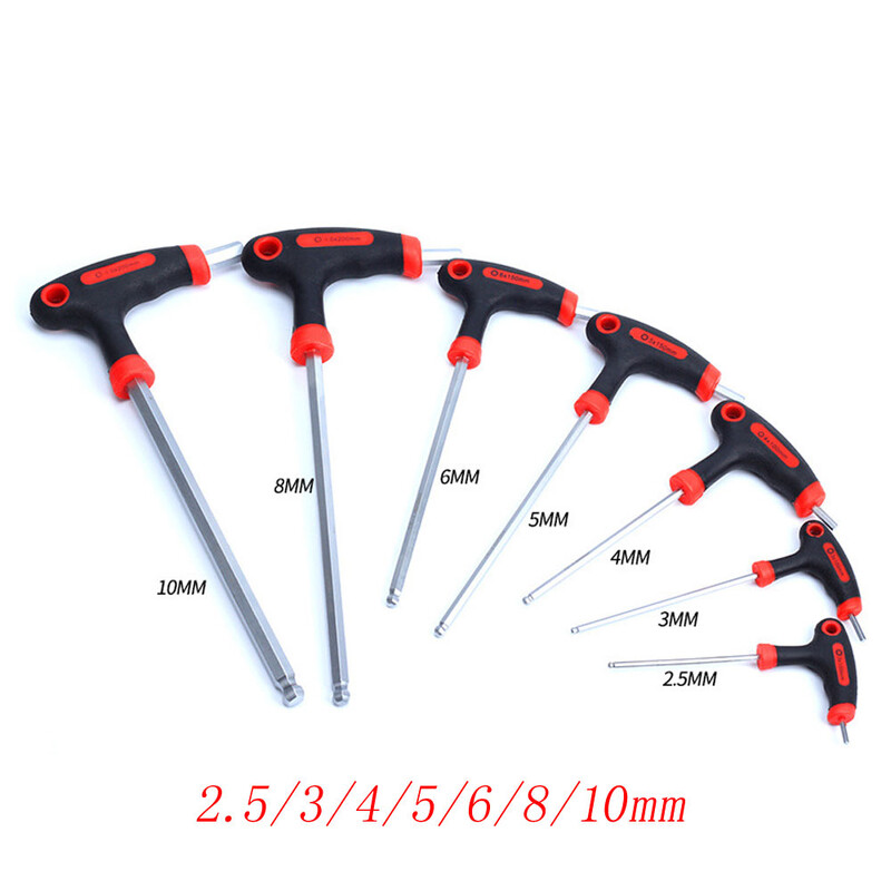 Velosipēda T veida rokturis kalnu velosipēda šosejas velosipēda rīks 2–10 mm sakausējuma tērauda sešstūra uzgriežņu atslēgas velosipēda remonta rīku komplekts kāju balsta galvas balstam