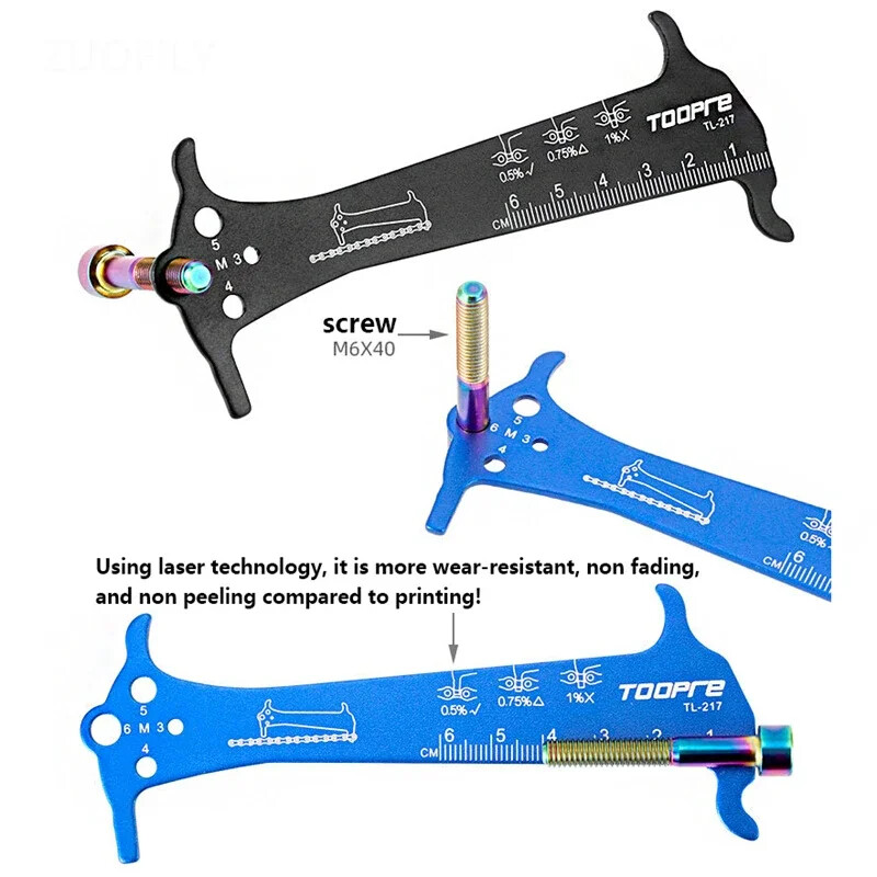 Velosipēdu ķēdes nodiluma indikatora lineāla remonta rīks nerūsējošā tērauda kalnu šosejas velosipēdu ķēdes mērierīces mērīšanas pārbaudītāja skrūves diametrs