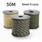 50 M izpletņa virve 9 kodolu āra kempinga avārijas izdzīvošanas virve telts tenta vēja necaurlaidīga virve militārās specifikācijas virve