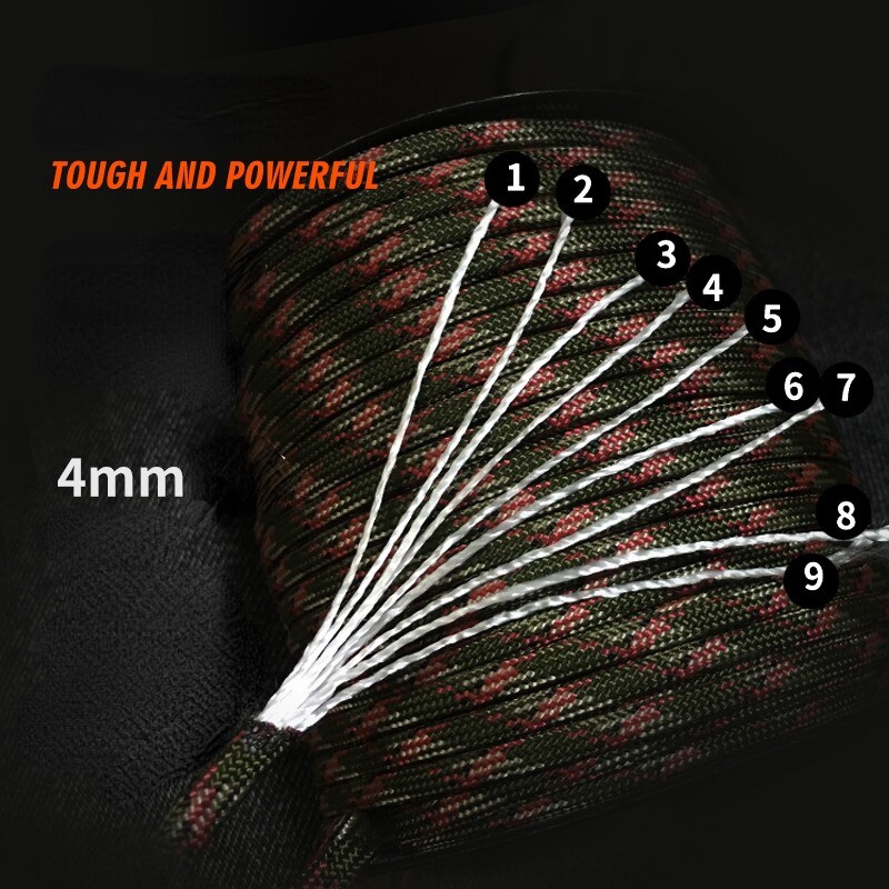 50 M izpletņa virve 9 kodolu āra kempinga avārijas izdzīvošanas virve telts tenta vēja necaurlaidīga virve militārās specifikācijas virve