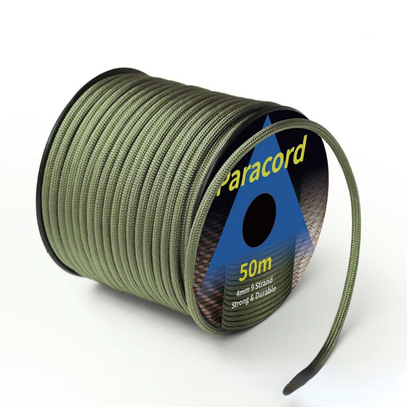 50 M izpletņa virve 9 kodolu āra kempinga avārijas izdzīvošanas virve telts tenta vēja necaurlaidīga virve militārās specifikācijas virve