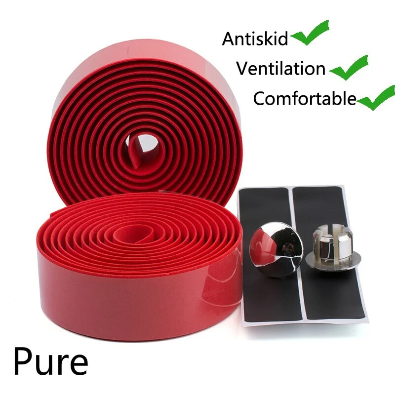 Jaunas velosipēda stūres lentes EVA 30 mm platuma riteņbraukšanas šosejas velosipēdu stūres lentes aptinums ar 2 stieņu spraudņiem Sporta sacīkšu velosipēdu daļas sarkanas
