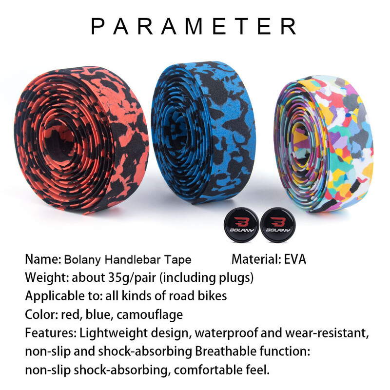Bolany šosejas velosipēda daudzkrāsu stūres lente EVA pretslīdes riteņbraukšanas stūres roktura lentes apvalki ar lipīgu aizmuguri ar stieņa spraudņiem