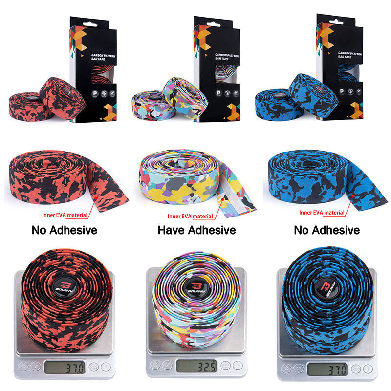 Bolany šosejas velosipēda daudzkrāsu stūres lente EVA pretslīdes riteņbraukšanas stūres roktura lentes apvalki ar lipīgu aizmuguri ar stieņa spraudņiem