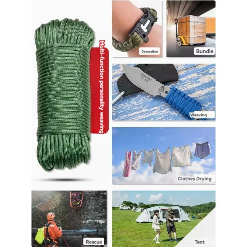 10/20 m 7 branduolių daugiafunkcis karinis pintas Paracord, skirtas rankų darbo pasidaryk pats išgyvenimui lauke, stovyklavimo laipiojimo raktų pakabukas