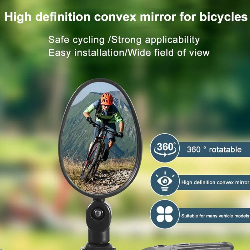 Platleņķa atpakaļskata spogulis velosipēdam, 360 grādu rotācija, braukšana ārā, kalnu velosipēda rokturis, drošības piederumi