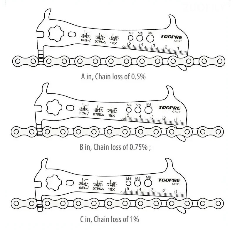 MTB velosipēda ķēžu pārbaudītāja ķēžu nodiluma indikatora rīku komplekti Daudzfunkcionālas ķēdes mērierīces mērīšana kalnu šosejas velosipēdam