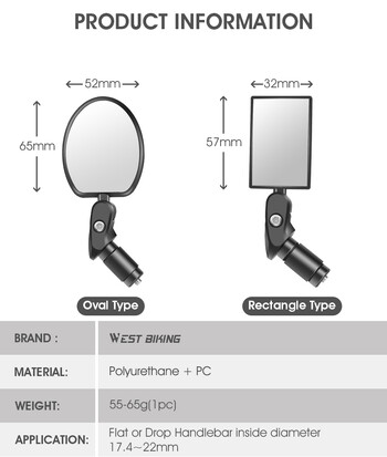 WEST BIKING Bicycle Rearview 360 Rotate Safety Cycing Αξεσουάρ ποδηλάτου καθρέφτη πίσω όψης για καθρέφτες τιμονιού ποδηλάτου MTB 18-25mm