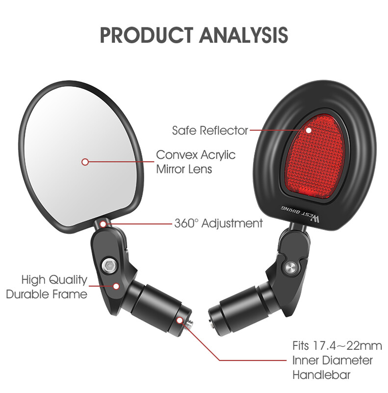 Spätné zrkadlo na bicykel WEST BIKING, otočné o 360 stupňov, bezpečnostné, cyklistické, príslušenstvo pre riadidlá MTB bicyklov s rozmermi 18-25 mm
