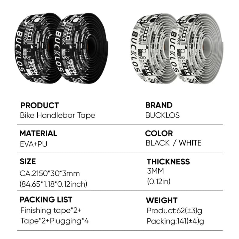 BUCKLOS Ταινία τιμονιού ποδηλασίας EVA Αντιολισθητική ταινία ποδηλάτου δρόμου Ανθεκτικά βύσματα άκρου Bartape