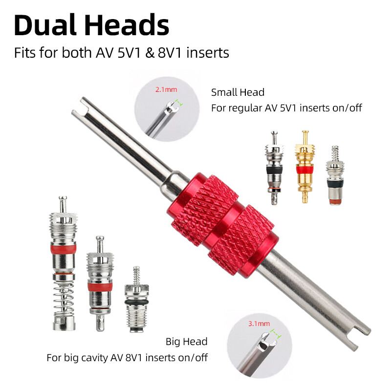 Dvojité hlavové vložky Kľúč 5V1 8V1 Jadra trysiek Inštalácia Odstránenie Bicykel Auto Nákladné Auto E-bike Scooter Motocykel Nástroj na ventil pneumatík