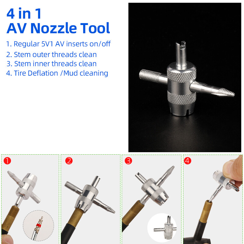 Dvojité hlavové vložky Kľúč 5V1 8V1 Jadra trysiek Inštalácia Odstránenie Bicykel Auto Nákladné Auto E-bike Scooter Motocykel Nástroj na ventil pneumatík