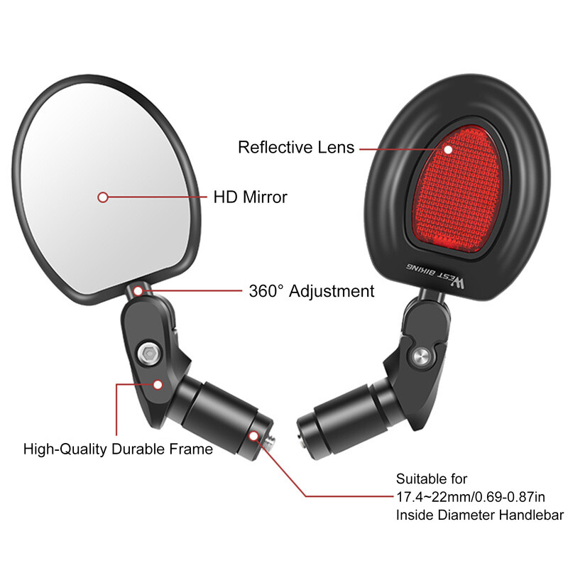 Universāls velosipēda stūres atstarotājs atpakaļskata spogulis kalnu velosipēda elektriskā velosipēda HD plaša diapazona regulējamu leņķu spogulis