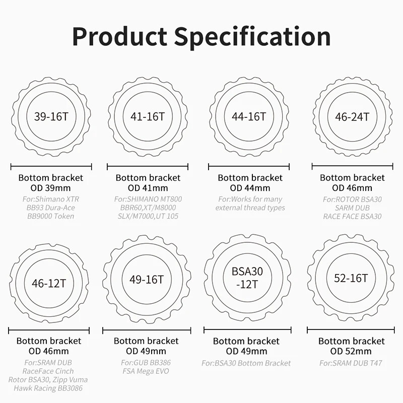 MUQZI MTB apakšējā kronšteina rīks 39/41/44/46/49/52mm velosipēda apakšējā kronšteina uzstādīšanas noņemšanas līdzeklis Shimano SRAM BB uzgriežņu atslēgai