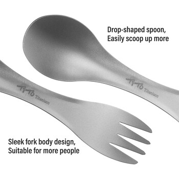 2 τεμάχια Titanium Spork 2 σε 1 κουτάλια εξαιρετικά ελαφριά μαγειρικά σκεύη Φορητό μαχαίρι πιρούνι Υπαίθριο κάμπινγκ πικ νικ Ταξιδιωτικά οικολογικά μαχαιροπήρουνα