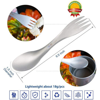 2 τεμάχια Titanium Spork 2 σε 1 κουτάλια εξαιρετικά ελαφριά μαγειρικά σκεύη Φορητό μαχαίρι πιρούνι Υπαίθριο κάμπινγκ πικ νικ Ταξιδιωτικά οικολογικά μαχαιροπήρουνα