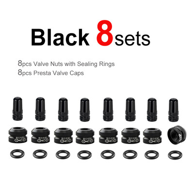 2 ~ 8 komplekti velosipēda riepas vārsta uzgrieznis ar Presta vārsta vāciņa komplektu MTB šosejas velosipēda bezkameru Presta vārsta aizsargskrūve un vāks